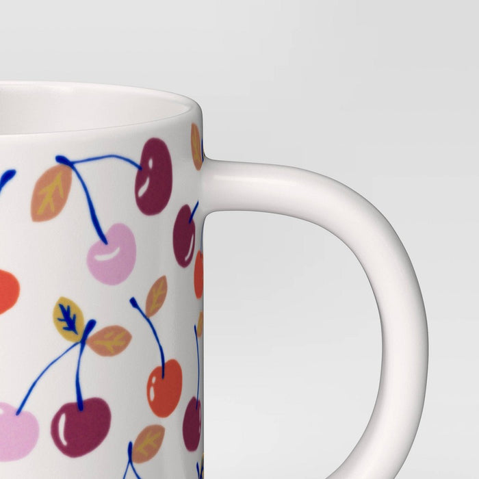 16oz Cherry Print Stoneware Mug White - Room Essentials