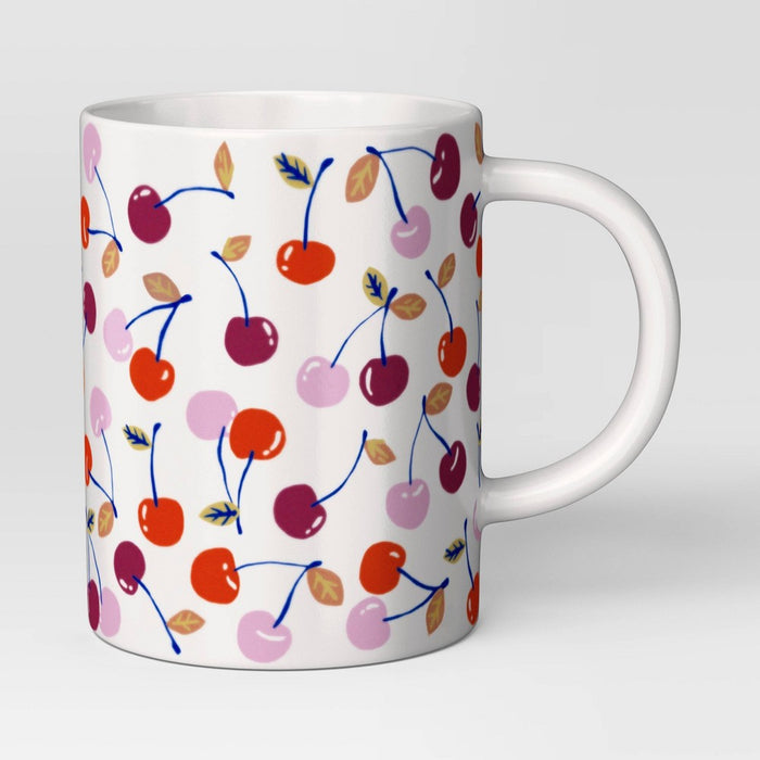 16oz Cherry Print Stoneware Mug White - Room Essentials