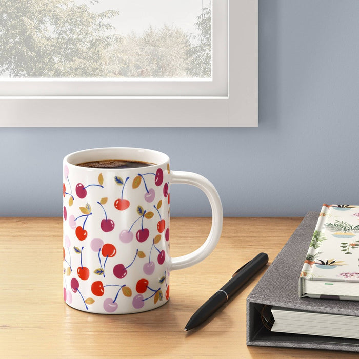 16oz Cherry Print Stoneware Mug White - Room Essentials