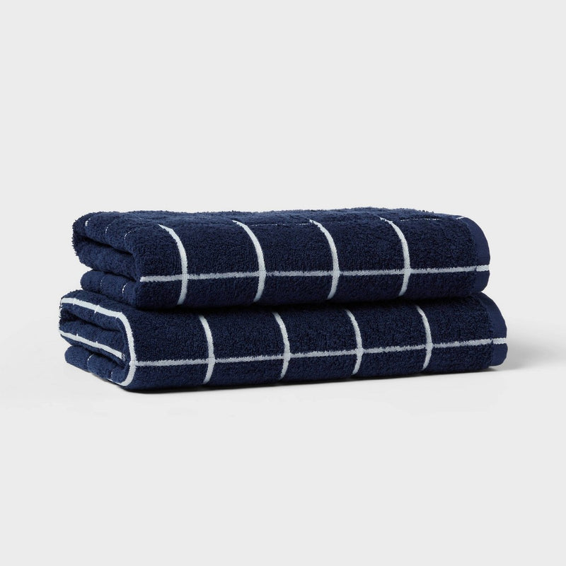 Everyday Bath Towel Grid Navy/White - Room Essentials