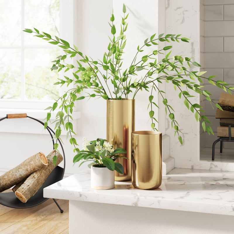 Tall Brass Vase - Threshold: Iron Cylinder Bud Vase for Tabletop, Spot Clean, Watertight, 11" Height