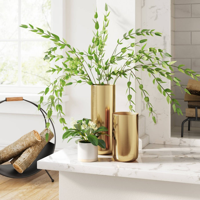 Tall Brass Vase - Threshold: Iron Cylinder Bud Vase for Tabletop, Spot Clean, Watertight, 11" Height