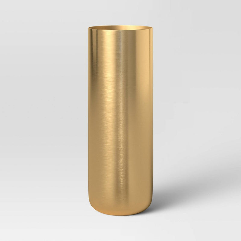 Tall Brass Vase - Threshold: Iron Cylinder Bud Vase for Tabletop, Spot Clean, Watertight, 11" Height