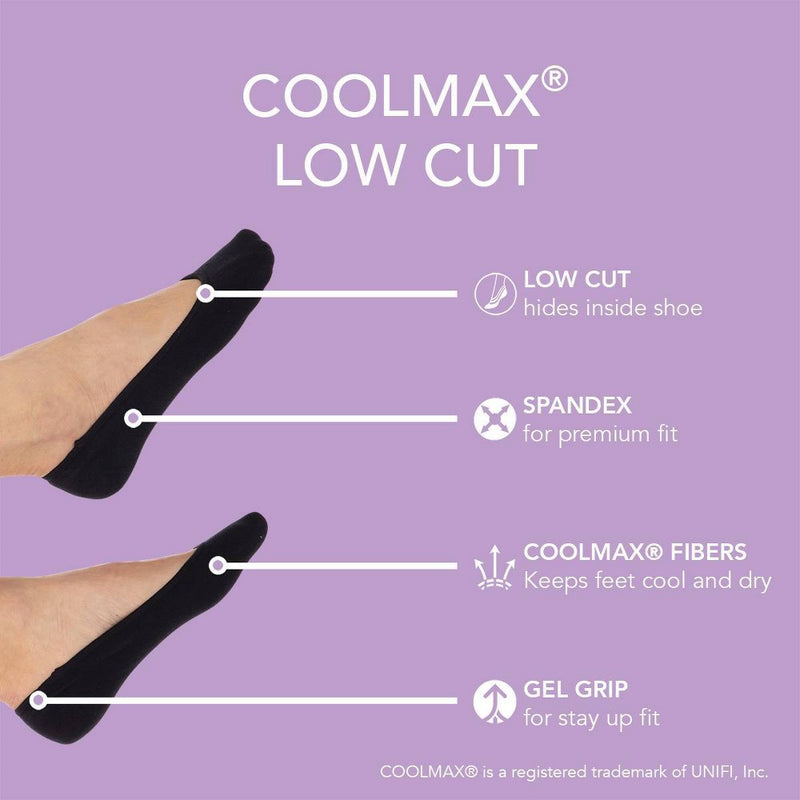 Peds Women's 2pk Extended Size Coolmax Liner Socks - Black 8-12