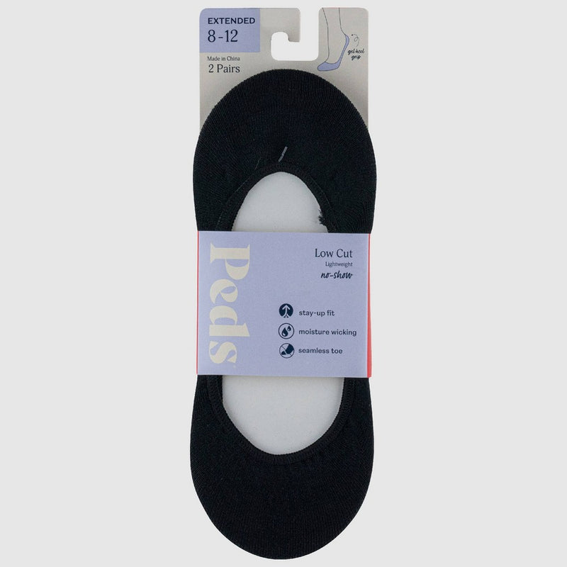 Peds Women's 2pk Extended Size Coolmax Liner Socks - Black 8-12