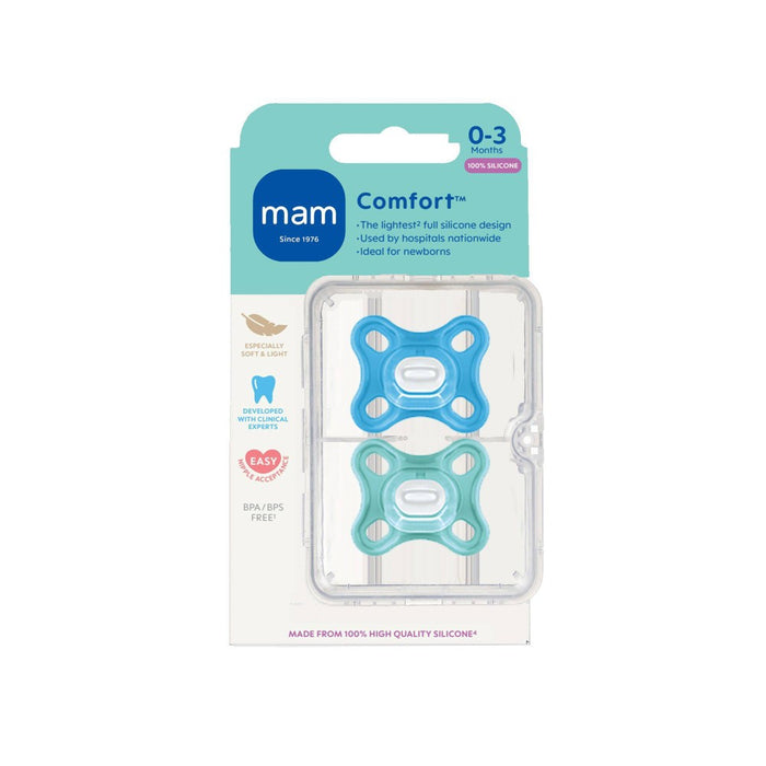 MAM Comfort 1 Newborn Lightweight Silicone Pacifier - Boy - 2pk