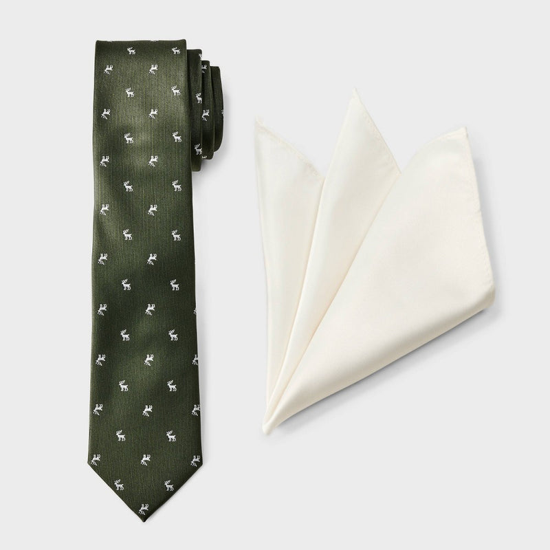 Men's Tie & Hankie Accessories Set - Goodfellow & Co Green/Cream One Size Fits Most