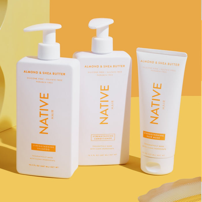 Native Vegan Hair Deep Conditioner Strengthening Hair Mask with Almond & Shea Butter, Clean, Sulfate, Paraben and Silicone Free - 6 fl oz