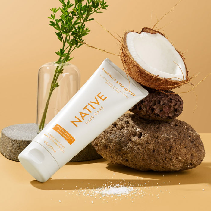 Native Vegan Hair Deep Conditioner Strengthening Hair Mask with Almond & Shea Butter, Clean, Sulfate, Paraben and Silicone Free - 6 fl oz
