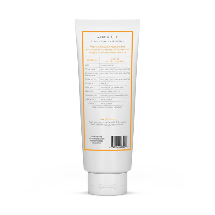 Native Vegan Hair Deep Conditioner Strengthening Hair Mask with Almond & Shea Butter, Clean, Sulfate, Paraben and Silicone Free - 6 fl oz