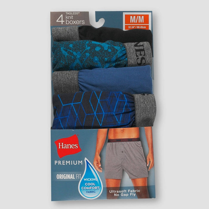 Hanes Premium Men's 4pk Stretch Cotton Knit Boxers - Black/Gray L