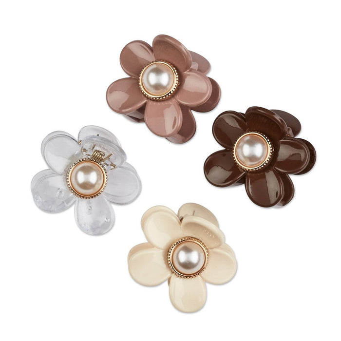 scunci be-u-tiful Pearl Embellished Floral Mini Claw Clips - Neutral - 4pcs