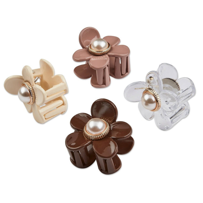 scunci be-u-tiful Pearl Embellished Floral Mini Claw Clips - Neutral - 4pcs