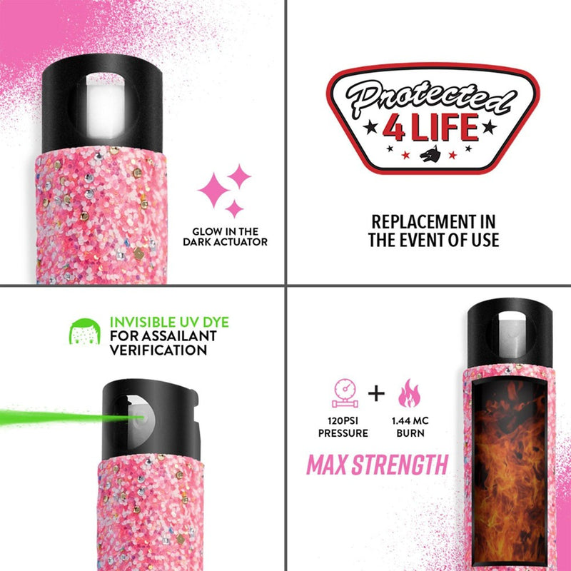 Guard Dog Security Bling It On Pepper Spray 2pk Glow-In-The-Dark 16' Distance White and Confetti