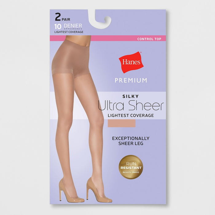 Hanes Premium Women's 2pk Ultra Sheer Light Coverage Pantyhose - Nude S