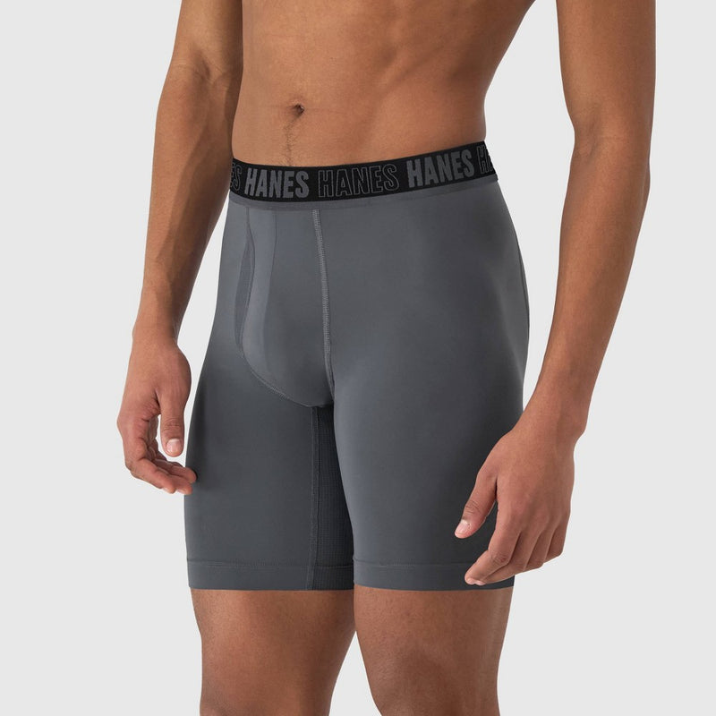Hanes Moves Premium Men's Anti-Chafe Total Support Pouch X-Temp Long Leg Boxer Briefs 2pk M