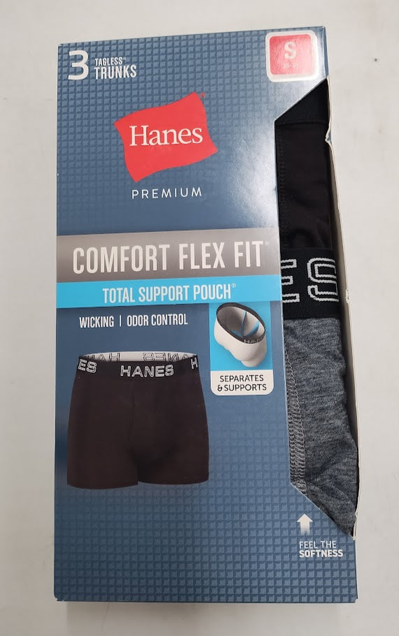 Hanes Premium Men's 3pk Trunks Total Support Pouch - Black/Gray S