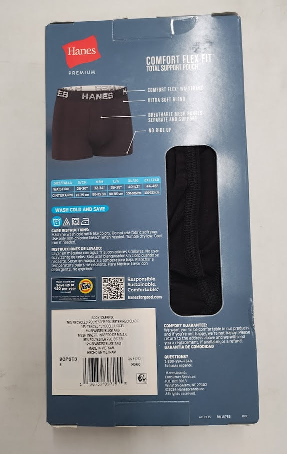 Hanes Premium Men's 3pk Trunks Total Support Pouch - Black/Gray S