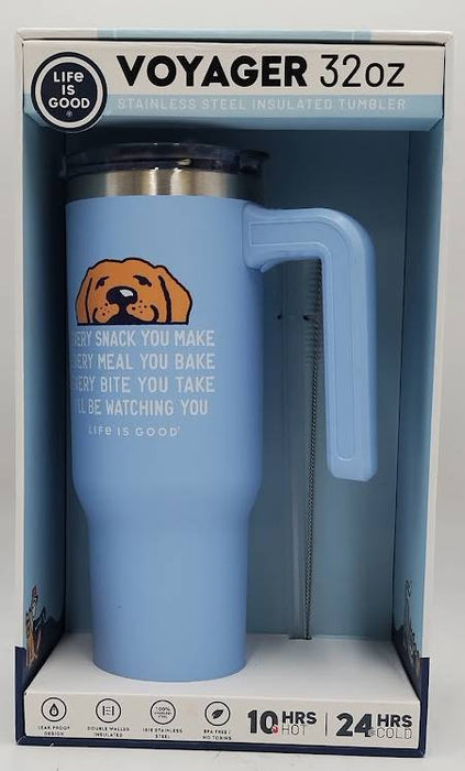 Life is Good 32oz Stainless Steel Tumbler Cup Boxed Set Straw & Brush Handle-DOG