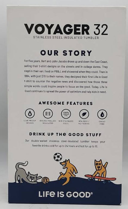 Life is Good 32oz Stainless Steel Tumbler Cup Boxed Set Straw & Brush Handle-DOG