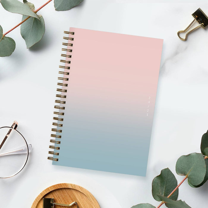 Blue Sky 2024-25 Weekly/Monthly Sustainability Planner 8"x5" Wirebound Textured Ombre Beach