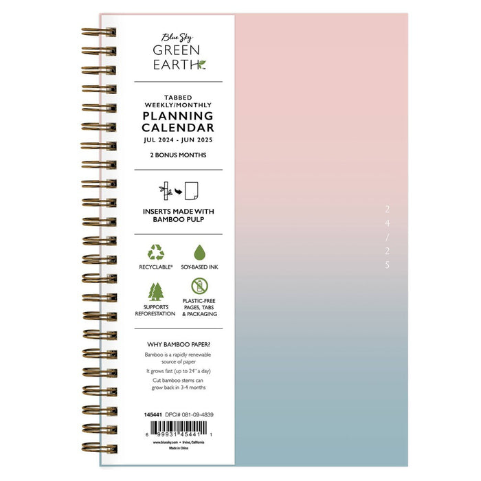 Blue Sky 2024-25 Weekly/Monthly Sustainability Planner 8"x5" Wirebound Textured Ombre Beach