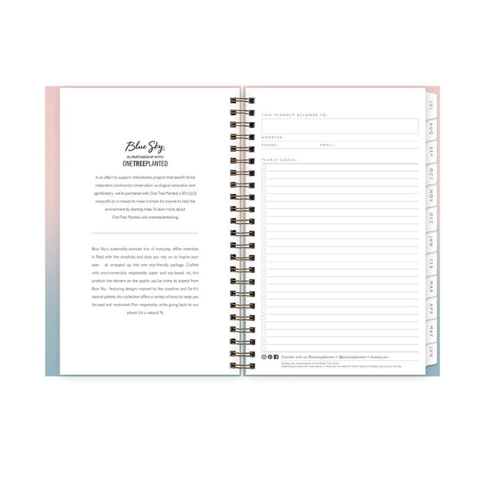 Blue Sky 2024-25 Weekly/Monthly Sustainability Planner 8"x5" Wirebound Textured Ombre Beach