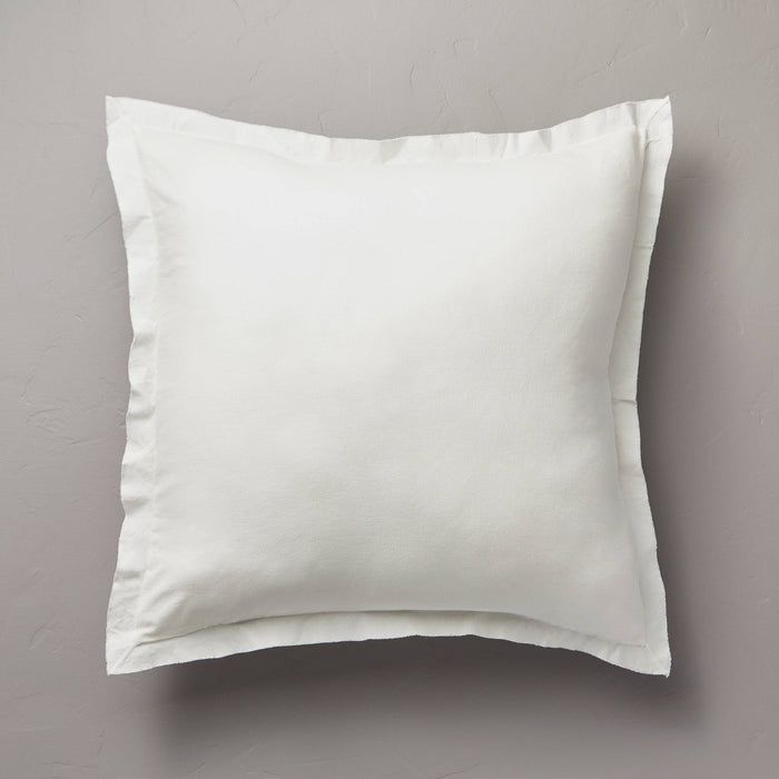26"x26" Linen Blend Euro Bed Pillow Cream - Hearth & Hand with Magnolia: Indoor Square Pillow, Removable Cover, OEKO-TEX Certified