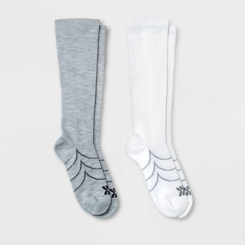 Women's Compression 2pk Knee High Athletic Socks - All In Motion White/Gray 4-10