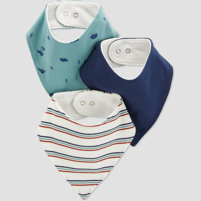 Carter's Just One You Baby Boys' 3pk Striped Forest Bib - Navy Blue