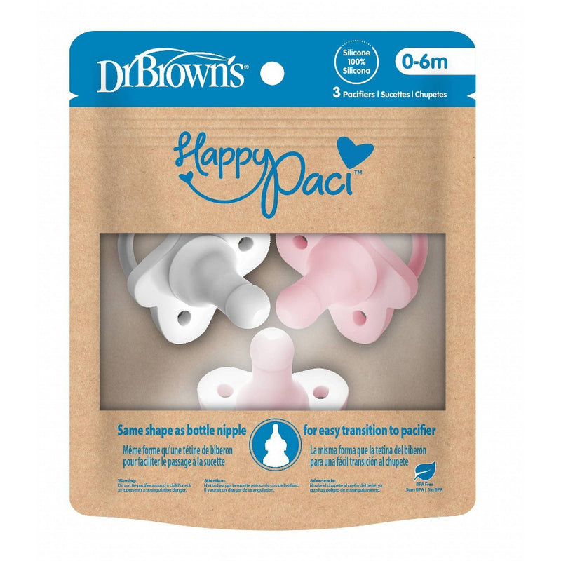 Dr. Brown's HappyPaci One-Piece 100% Silicone Pacifier - 0-6 Months - 3pk - White/Pink/Light Pink