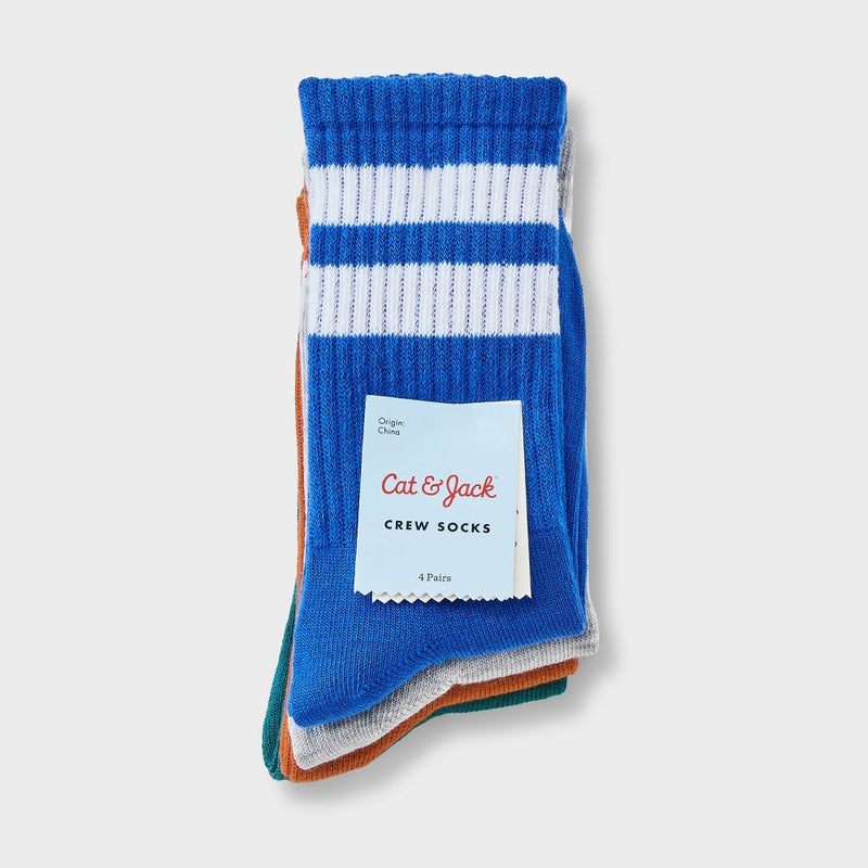 Boys' 4pk Striped Crew Socks - Cat & Jack M