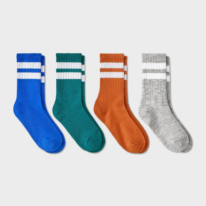 Boys' 4pk Striped Crew Socks - Cat & Jack M