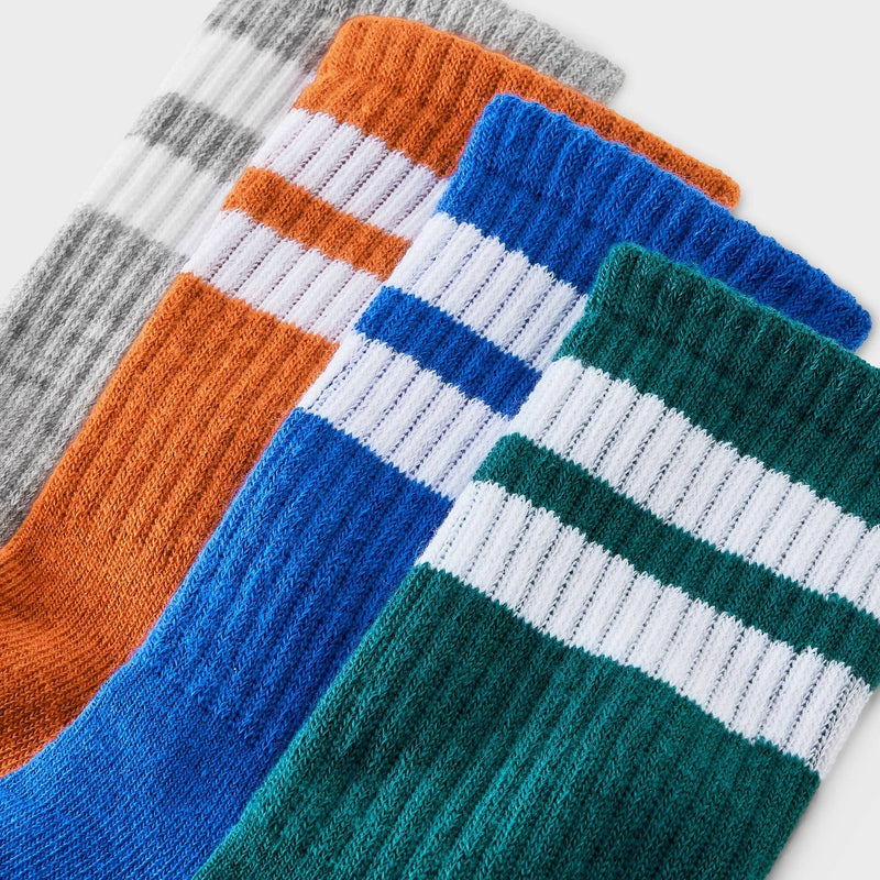 Boys' 4pk Striped Crew Socks - Cat & Jack M