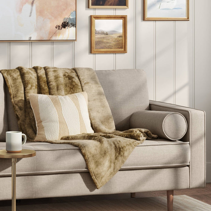 Cotton Woven Modern Square Throw Pillow Beige/Ivory - Threshold: Geometric Design, Indoor Decorative Cushion, Polyester Fill