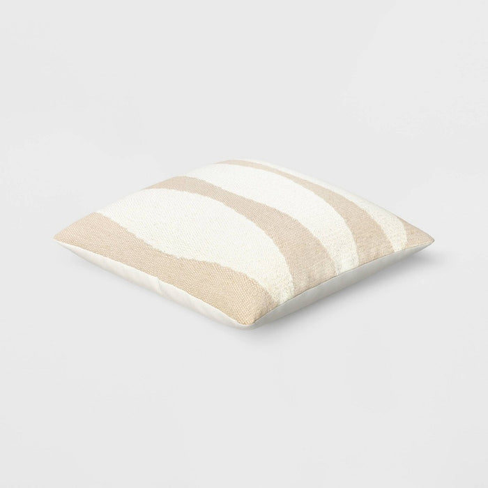 Cotton Woven Modern Square Throw Pillow Beige/Ivory - Threshold: Geometric Design, Indoor Decorative Cushion, Polyester Fill