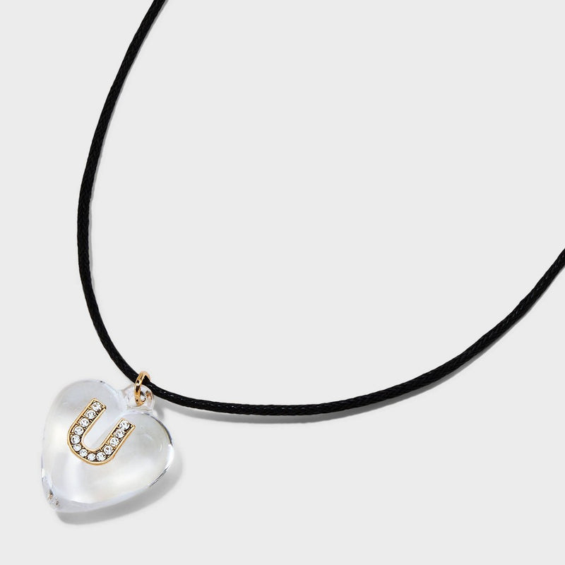 Acrylic Heart "U" with Face Gems Pendant Necklace - Wild Fable Clear/Black