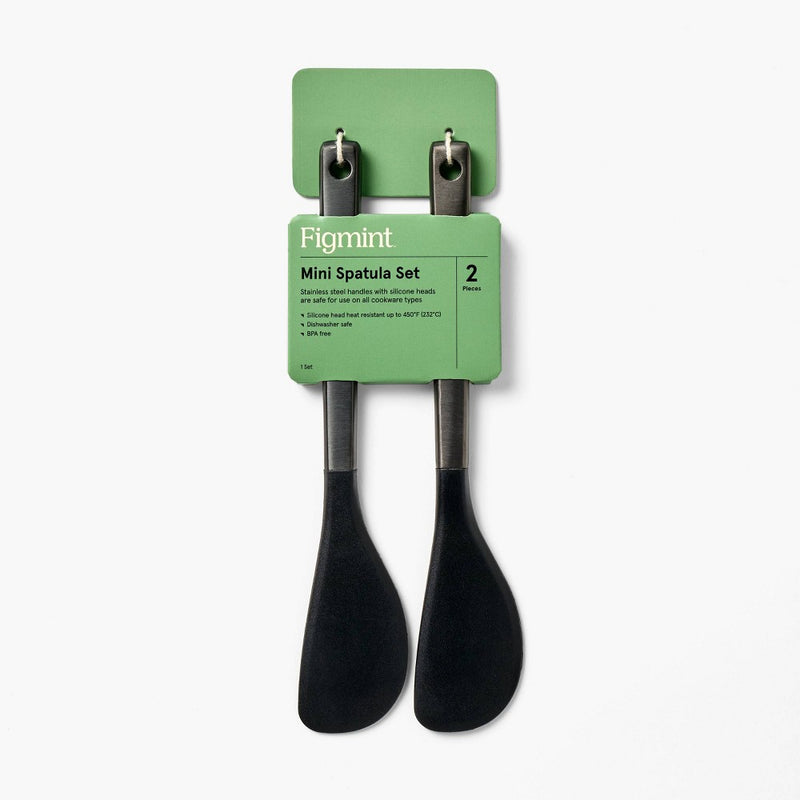 2pk Mini Spatula Set Black - Figmint: Stainless Steel Cookware Utensils, Dishwasher-Safe, Adult Kitchen Tools
