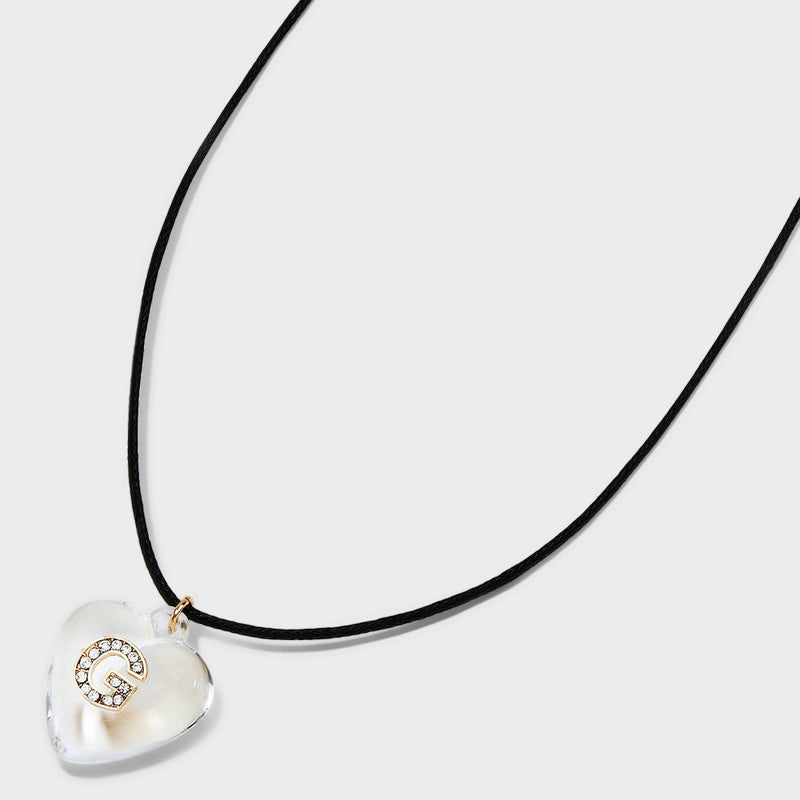 Acrylic Heart "G" with Face Gems Pendant Necklace - Wild Fable Clear/Black