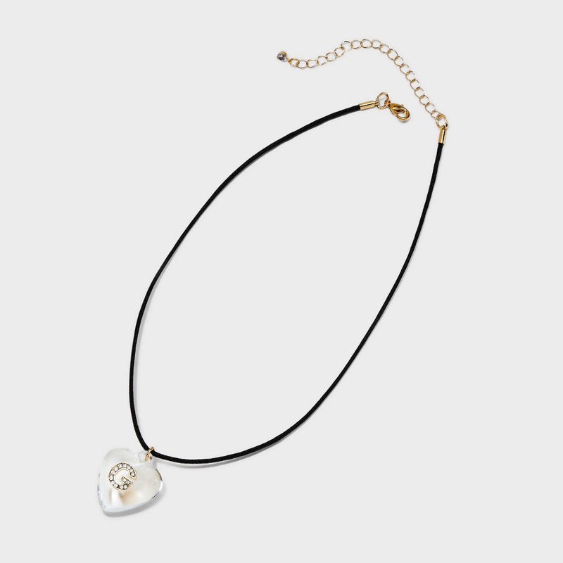 Acrylic Heart "G" with Face Gems Pendant Necklace - Wild Fable Clear/Black