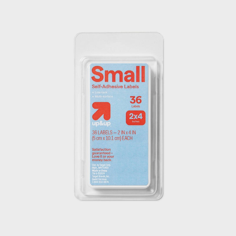 36ct Small Peel and Stick Labels - up&up: Removable Adhesive Film, Reinforcement & Price Labels, White, 2"x4"