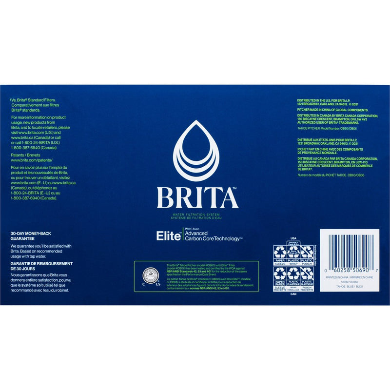 Brita Water Filter 10-Cup Tahoe Water Pitcher Dispenser with Elite Water Filter - Blue: Filters Lead, Mercury, Chlorine