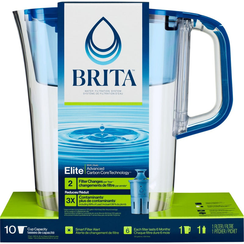Brita Water Filter 10-Cup Tahoe Water Pitcher Dispenser with Elite Water Filter - Blue: Filters Lead, Mercury, Chlorine