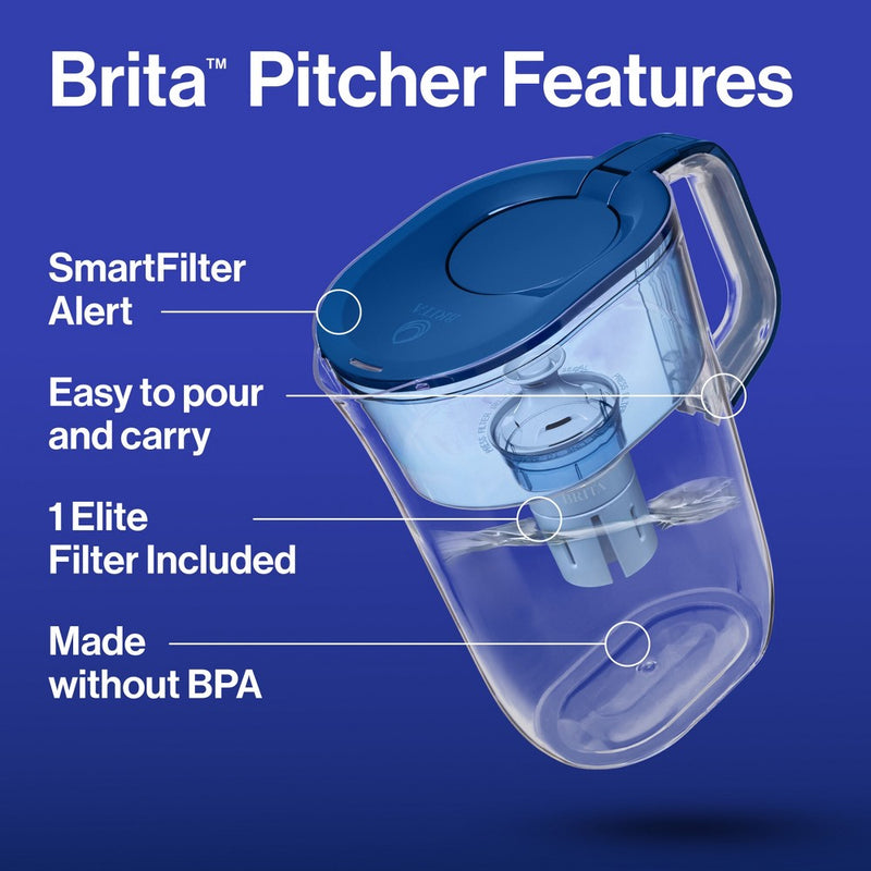 Brita Water Filter 10-Cup Tahoe Water Pitcher Dispenser with Elite Water Filter - Blue: Filters Lead, Mercury, Chlorine