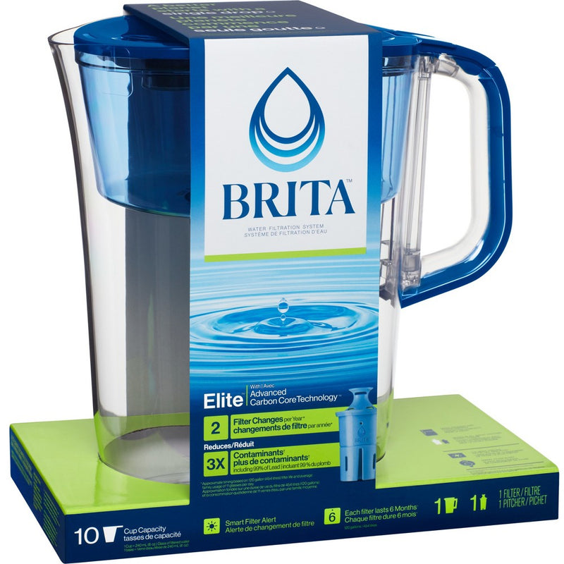 Brita Water Filter 10-Cup Tahoe Water Pitcher Dispenser with Elite Water Filter - Blue: Filters Lead, Mercury, Chlorine