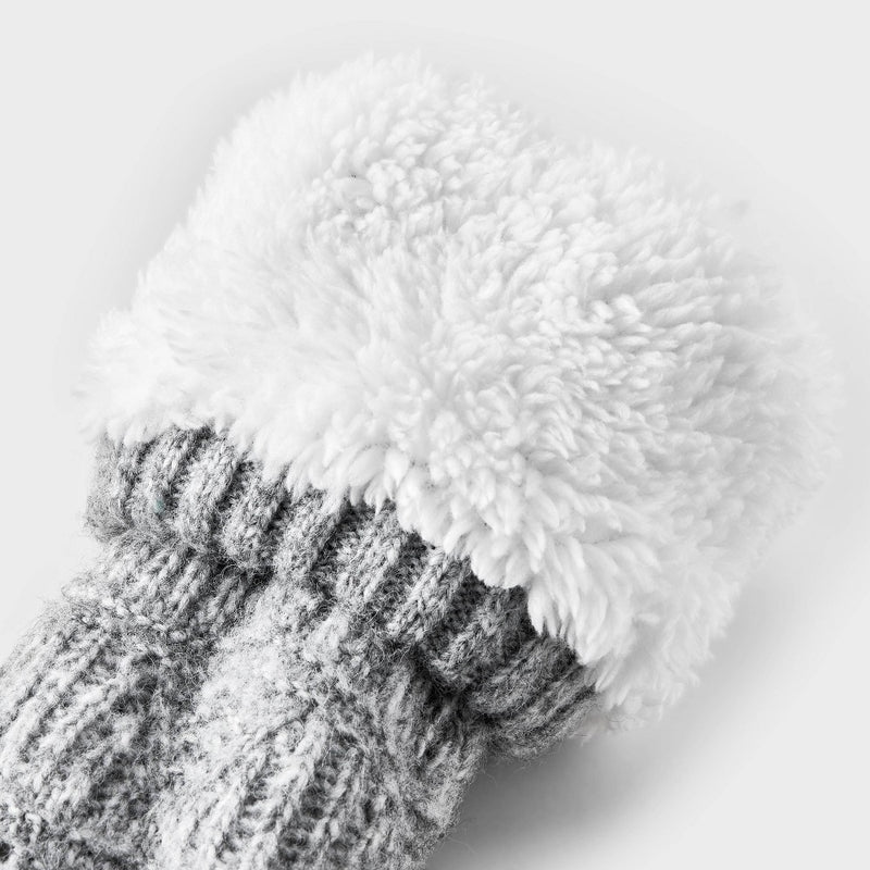 Women's Pointelle Sweater Knit Reading Ankle Socks with Faux Shearling Lining and Grippers - Heather Gray 4-10