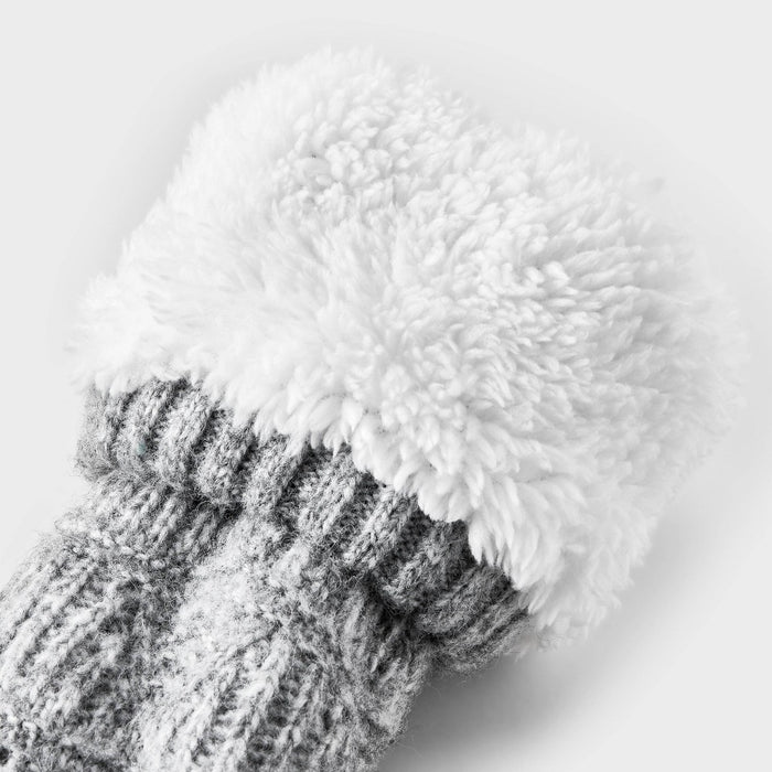 Women's Pointelle Sweater Knit Reading Ankle Socks with Faux Shearling Lining and Grippers - Heather Gray 4-10