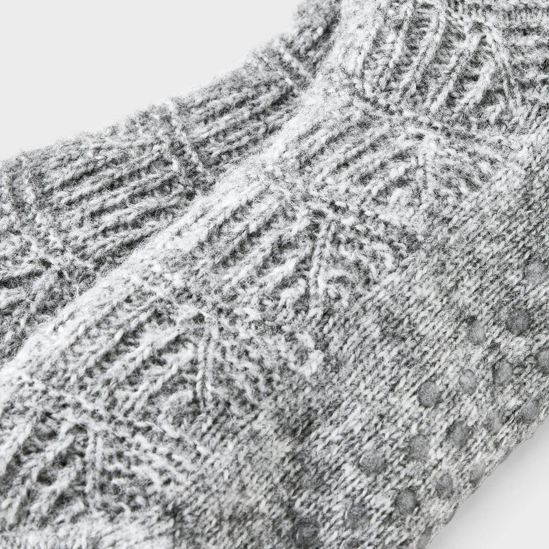 Women's Pointelle Sweater Knit Reading Ankle Socks with Faux Shearling Lining and Grippers - Heather Gray 4-10