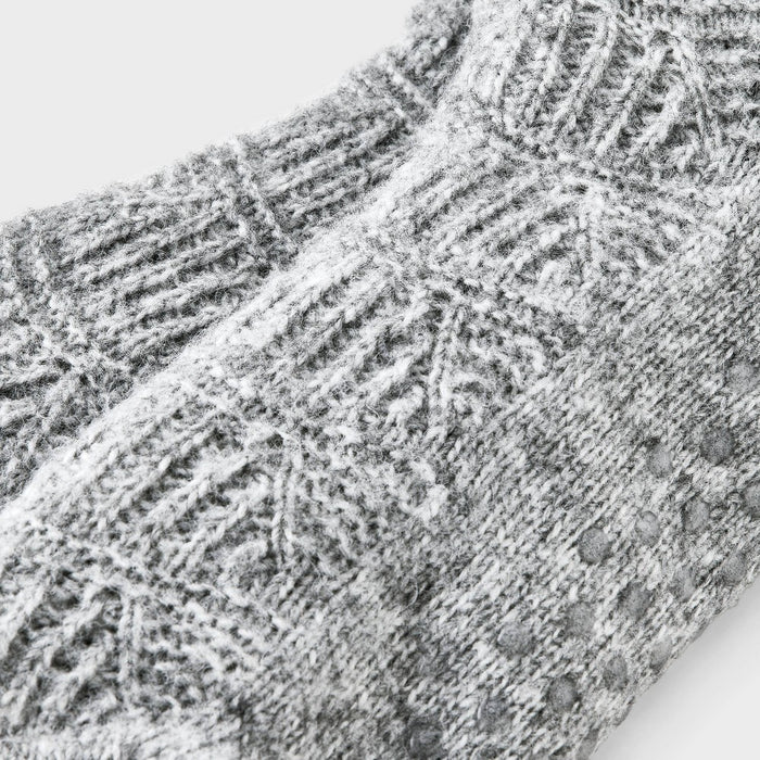 Women's Pointelle Sweater Knit Reading Ankle Socks with Faux Shearling Lining and Grippers - Heather Gray 4-10