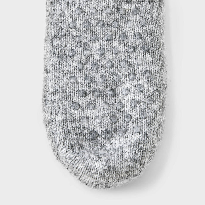 Women's Pointelle Sweater Knit Reading Ankle Socks with Faux Shearling Lining and Grippers - Heather Gray 4-10
